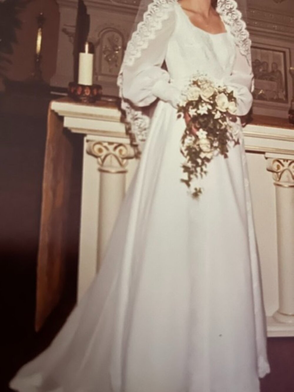 Vintage Handmade Satin and Lace Wedding dress size 12